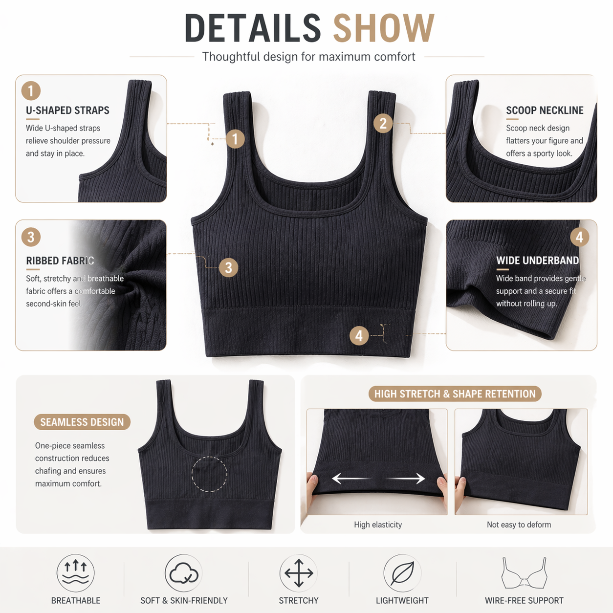 Women Seamless Ribbed Crop Top – обзор и цена T Shirt Bra Seamless