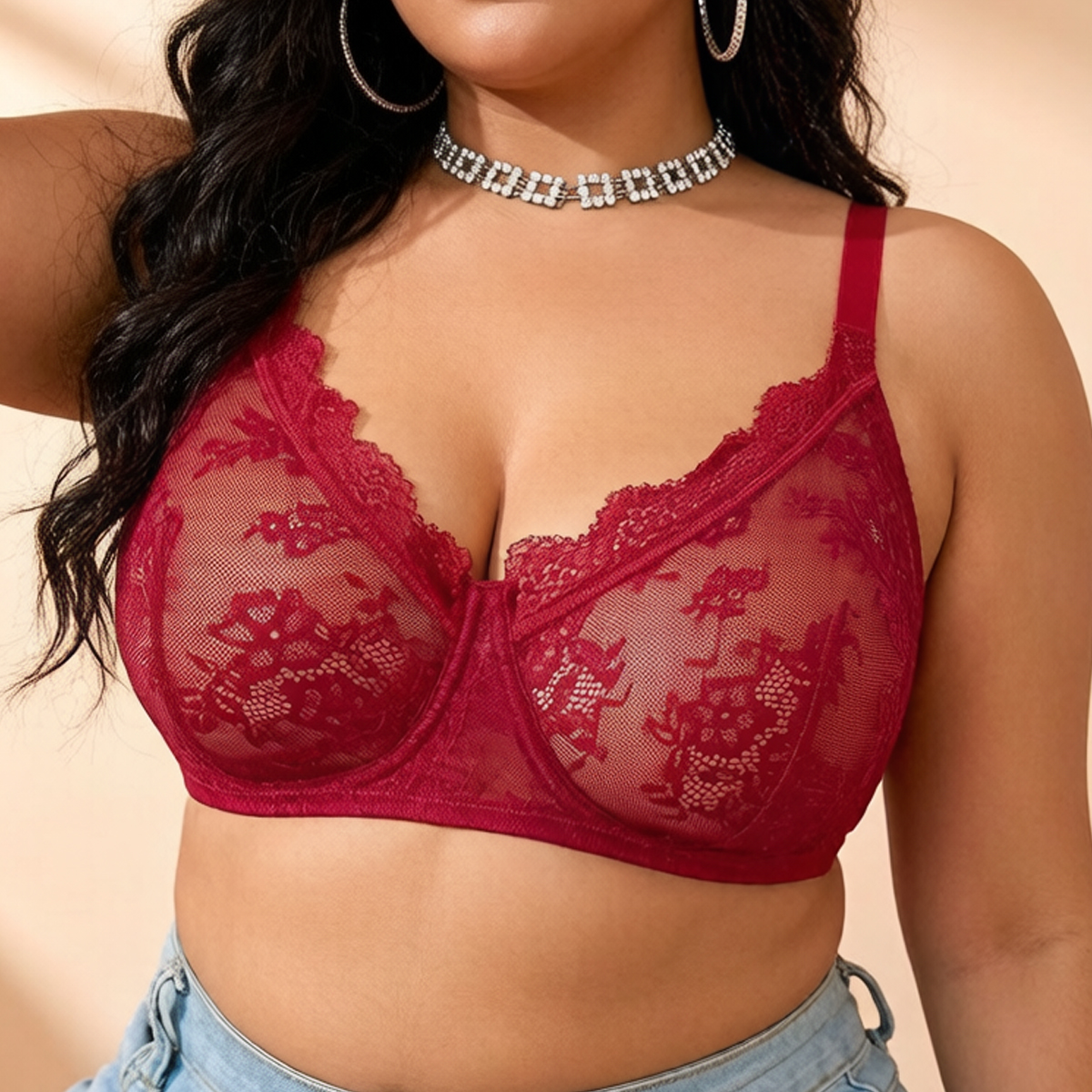 Women Plus Size Red Lace Sheer – обзор и цена Sheer Bra Lace