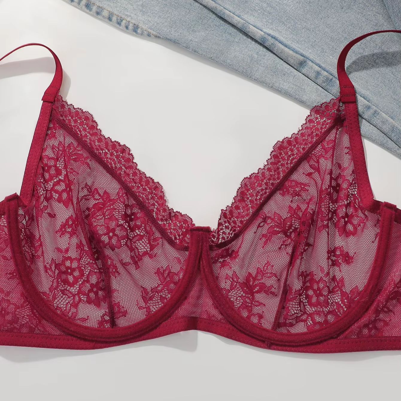 Women Plus Size Red Lace Sheer – обзор и цена Sheer Bra Lace