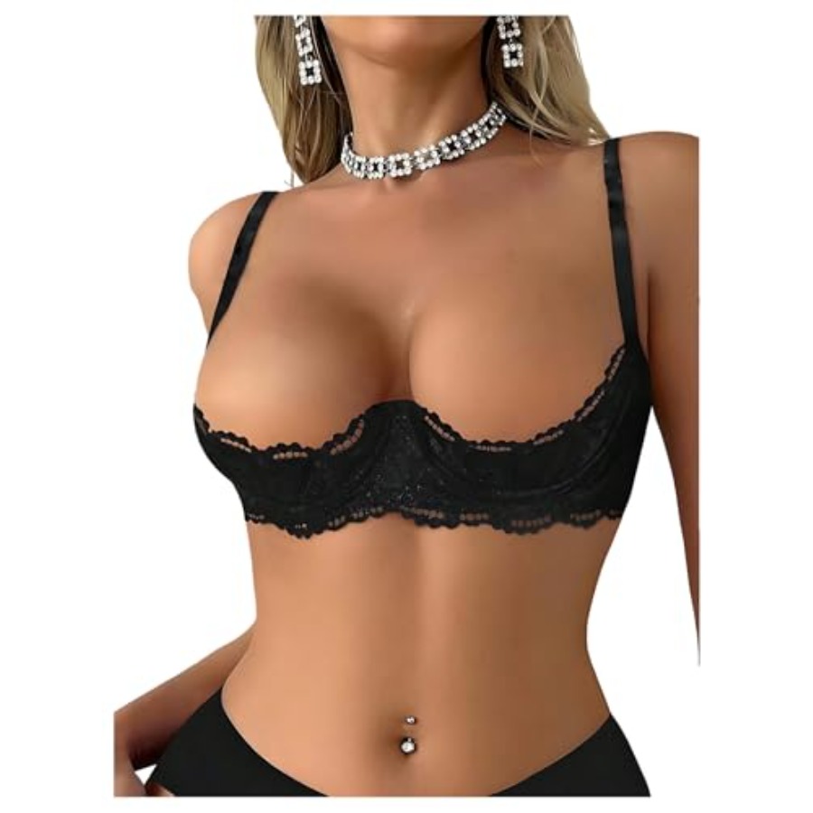 OYOANGLE Women's 1/4 Cup Lace  – обзор и цена Demi Bra Balconette