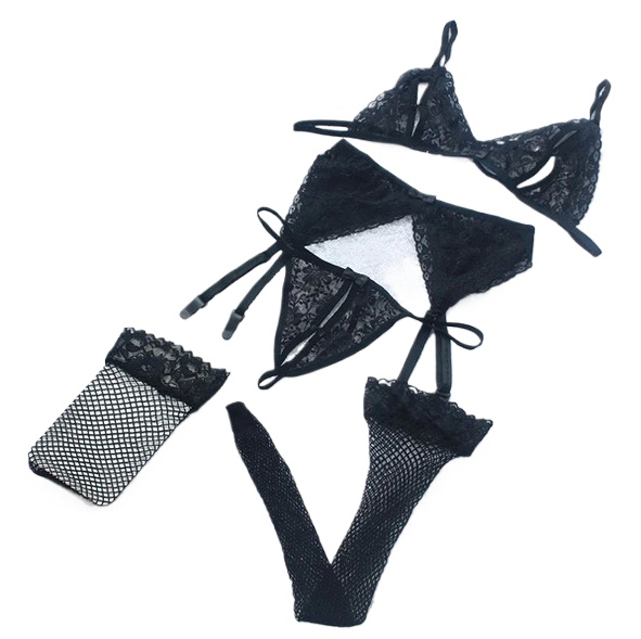 Lace Women Lingerie Set 4 Pcs  – обзор и цена Sheer Bra Lace