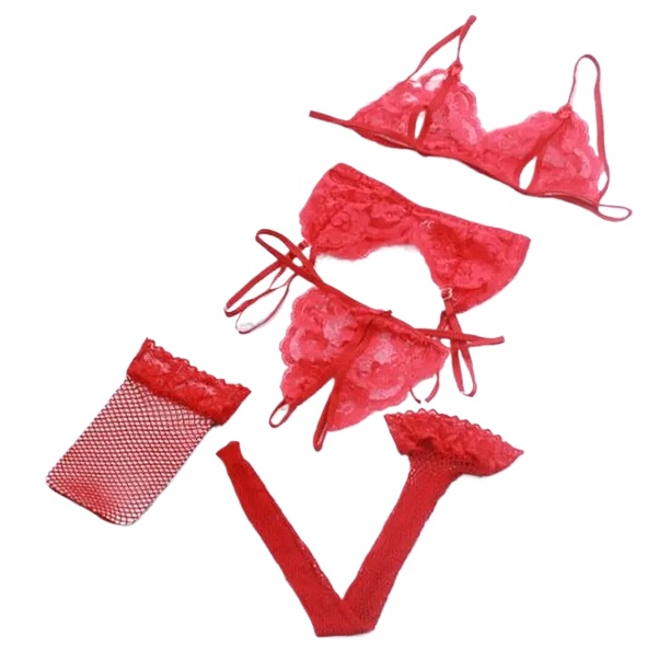 Lace Women Lingerie Set 4 Pcs  – обзор и цена Sheer Bra Lace