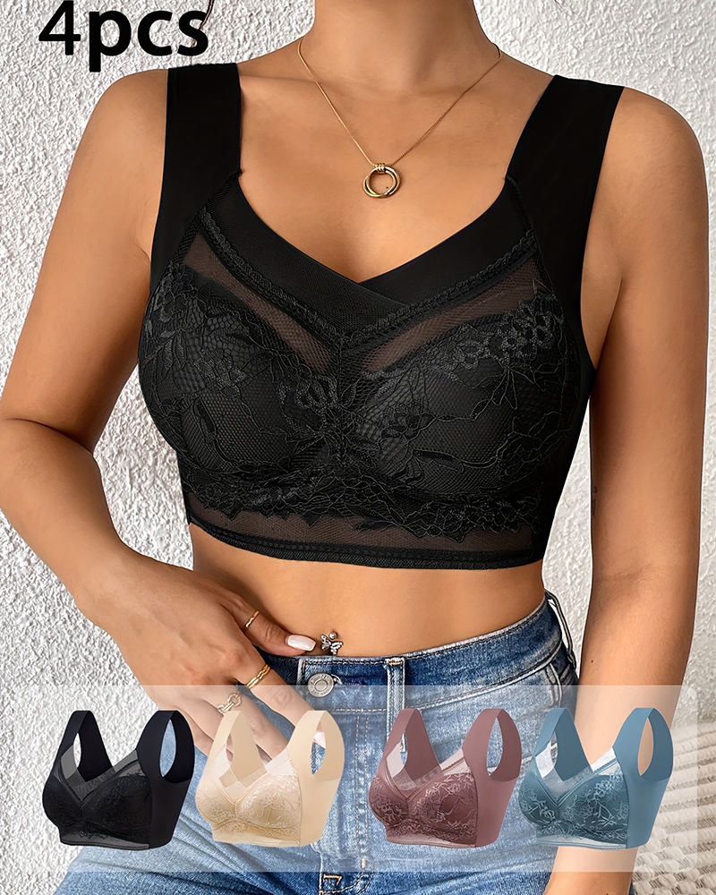 4Pcs Plus Size Women Seamless  – обзор и цена Sheer Bra Lace